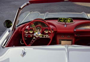 Photo of a white car with red interior