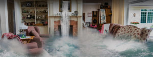 A Flood Insurance Header Photo of a Living Room Being Flooded By Water